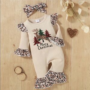 𝅺Merry Christmas Leopard Print Jumpsuit